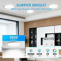 Plafonnier LED encastré de 12 pouces, dimmable, 24W, 3000LM, 5CCT, 2700K-5000K, plafonnier moderne pour salon, chambre à coucher