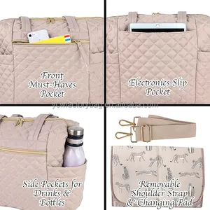 Custom Puffy Travel Lightweight Diaper Bag With Changing Pad Padded Mommy Nappy Tote Bag Quilted Crossbody Diaper Bag Tote