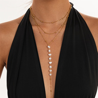 Colliers pendentifs en acier inoxydable en Y à 3 couches avec chaîne à pampilles de perles pour femmes, accessoires imperméables pour le cou, vente en gros