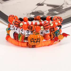 XY02 pulseras de cuentas de <span class=keywords><strong>moda</strong></span> 4 pz braccialetto Halloween <span class=keywords><strong>Happy</strong></span> Bead zucca ciondolo teschio di argilla di cristallo bracciale di perline da donna - Product Image 4
