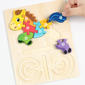 Puzzle en bois Montessori 3 en 1 personnalisé pour l'apprentissage des animaux, avec exercices de calligraphie gauche-droite et planche de traçage de labyrinthe pour les tout-petits - Product Image 3