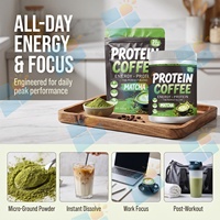 Poudre de café protéiné au matcha 20g, mélange de café instantané protéiné, boisson à base d'isolat de protéines de lactosérum, OEM ODM, marque privée, formule personnalisée