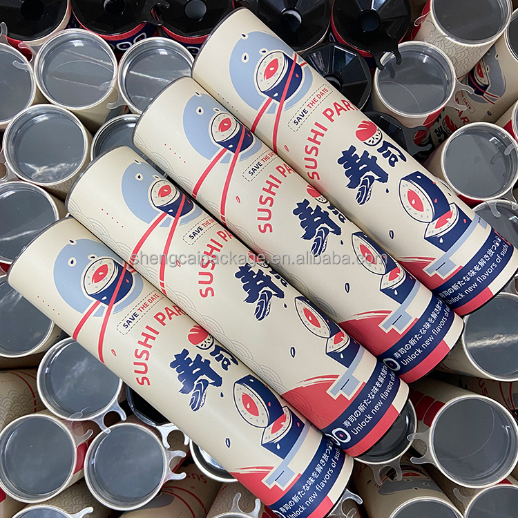 Ready Made Biodegradable Food Grade Sushi Paper Tube Cylinder Push up Pop Paper Canister Cardboard Tube Packaging