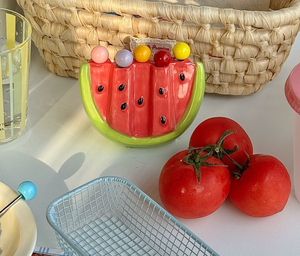 Fourchettes à fruits d'été en forme de pastèque, sabres à fruits mignons en acier inoxydable de qualité supérieure pour enfants avec pot de rangement en céramique, usage domestique - Product Image 3
