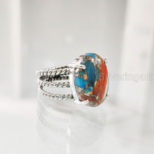 แหวนผู้หญิงหอยนางรมธรรมชาติทองแดงเทอร์ควอยซ์พลอย December 3วงบิดทำด้วยมือเครื่องประดับเงินสเตอร์ลิง925 - Product Image 1