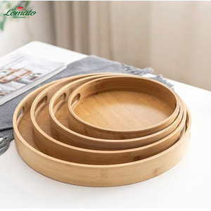 Bandeja Redonda Premium de Bambú con Asas para Servir, Bandeja Natural de Bambú para Frutas y Té, para Hogar, Hotel, Cafetería, Venta al por Mayor, Pedidos al por Mayor - Product Image 4