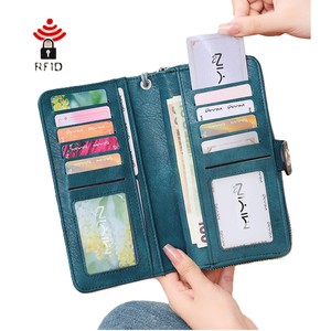 <span class=keywords><strong>Portafoglio</strong></span> Lungo Vintage in Pelle PU <span class=keywords><strong>Blu</strong></span> per <span class=keywords><strong>Donna</strong></span>, Borsa con Cerniera e Cinturino da Polso, Elegante Pochette e Portamonete alla Moda - Product Image 3