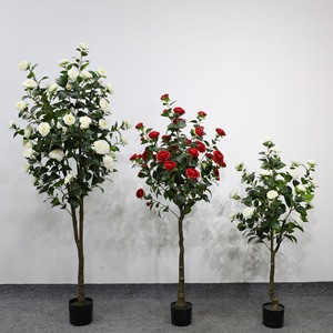 Luxury Artificial Camellia Flower <b>Tree</b> with Natural Trunk Home Wedding Decor - Product Image 3