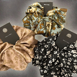 Accessoires pour cheveux en soie florale pour femmes, élastiques à cheveux surdimensionnés et bandeaux, grands chouchous, imprimé tendance en satin pour filles - Product Image 4