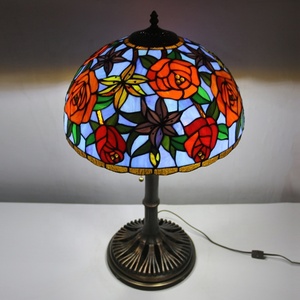LongHuiJing 16Inch Tiffany Style <b>Rose</b> Stained Glass Lampshade Table Lamps Antique Bronze 3-<b>light</b> With Brown Copper Base - Product Image 3