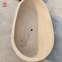 Baignoire autoportante en pierre ovale ronde sur mesure et salle de bain en pierre de grès pour salle de bain moderne