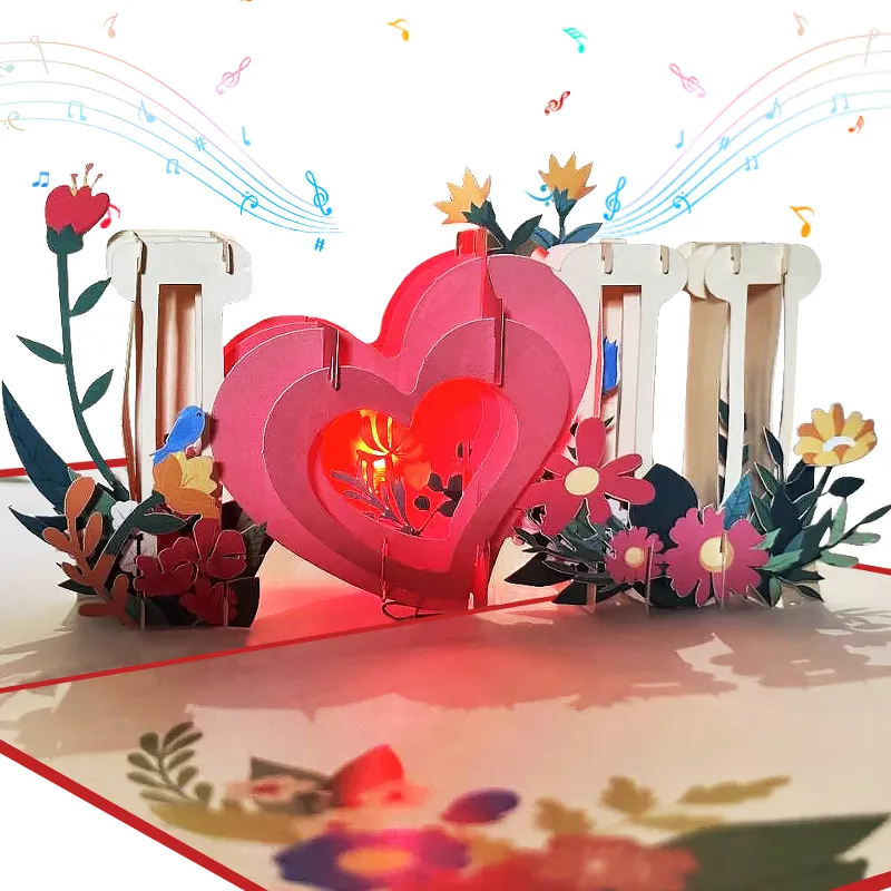 Nieuw Ontwerp Goederen Op Voorraad Snelle Verzending Luxe Mooie 3d Pop-Up Gift Card Stem Muzikale Wenskaarten