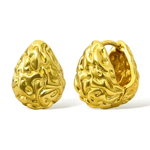 2024 New Fashion Unique Design Fine Jewelry Earrings Texture Bump Pattern Vintage 18K Gold Ball Hoop Earrings