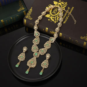 2025 Mode Luxe Turquoise Plaqué Or Goutte d'Eau Traditionnel Collier Parures de Bijoux de Mariée <span class=keywords><strong>Arabe</strong></span> pour Femmes Mariage <span class=keywords><strong>Algérien</strong></span> - Product Image 3