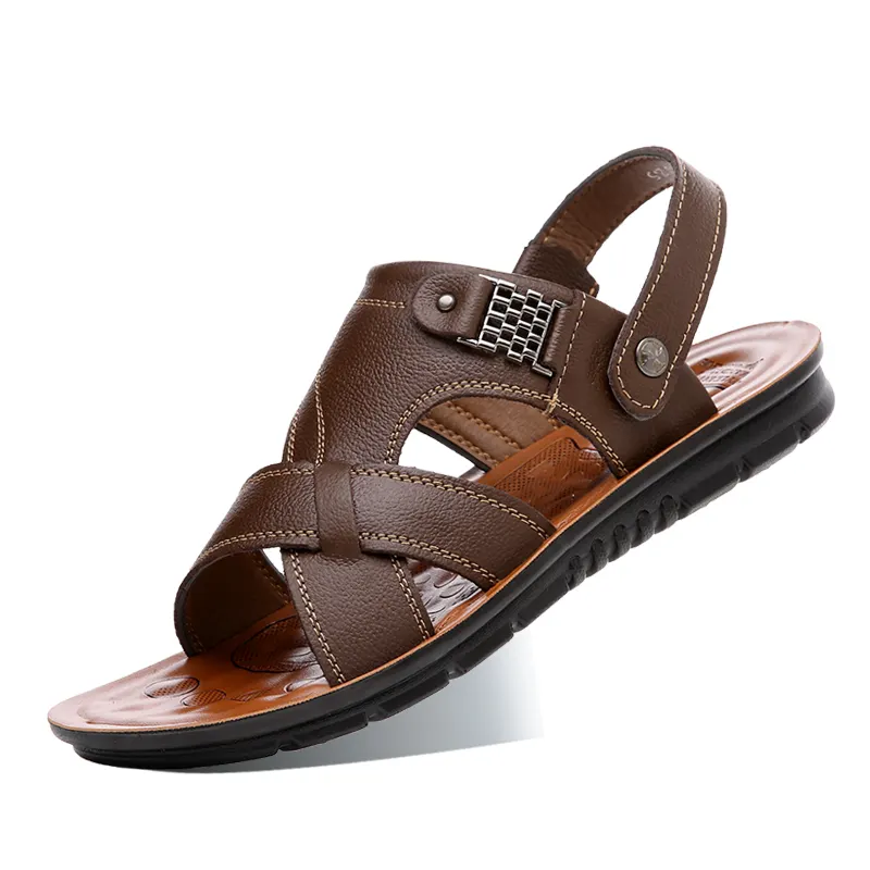2022 Men Leather Sandals Summer Classic Men Shoes Slippers Soft Sandals Men Roman Comfortable Walking Footwear