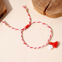 Tradition faite à la main Martis grec mars fleur lune étoile croix oeil coquille gland breloques rouge écrire torsadé mince cordon brin Bracelet