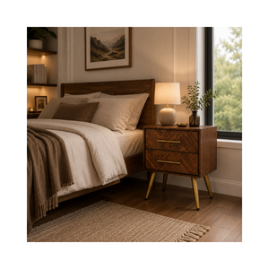 Wholesale Wooden Nightstand 2 Drawer <b>Bedside</b> <b>Table</b> Modern <b>Minimalist</b> OEM ODM Custom Supplier Direct Supply Bedroom Furniture - Product Image 1