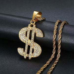 Collar con Colgante de Signo de Dólar de Acero Inoxidable para Hombre, <span class=keywords><strong>Cadena</strong></span> con Signo de Dinero Estilo Hip Hop, Collar de Rapper con Circonitas Cúbicas, Tono Dorado - Product Image 1