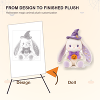 Peluche Lapin d'Halloween Personnalisée, Jouet en Peluche Doux, Poupée Lapin Magique avec Chapeau de Sorcière, Nœud Papillon Citrouille, Faible MOQ, Support OEM ODM