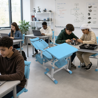 Ensemble de bureau et chaise d'école en plastique PP pour salle de formation linguistique, réglable à l'infini et inclinable, tables et chaises ajustables