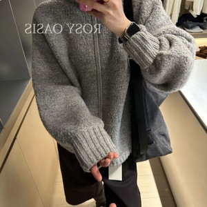 Casaco de outono e inverno estilo coreano com gola alta solta e textura granulada, um casaco de estilo descontraído com dupla camada. - Product Image 3
