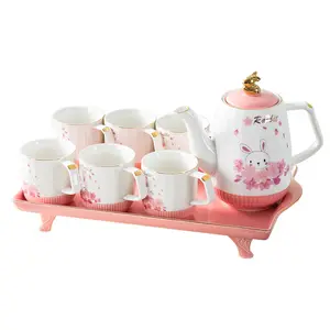Скандинавский светлый роскошный мультяшный Золотой Кролик креативный домашний чайник для гостиной чайные чашки наборы