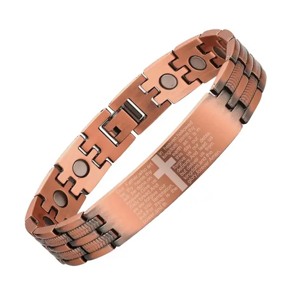 Custom Fashion Jewelry Magnetic Bracelet Health Cross Magnetic Pure Copper ID Bracelets For Men