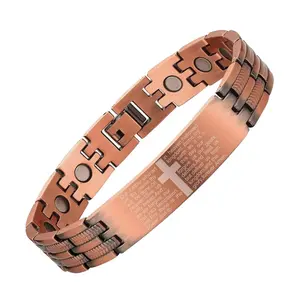 Пользовательские модные ювелирные изделия магнитный браслет здоровье крест магнитные чистые медные ID браслеты для мужчин