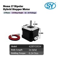 Moteur pas à pas hybride NEMA 17 2 phases, haute précision 1.8°, 12-24V, pour imprimantes 3D, routeurs CNC, graveurs laser, couple 0.34Nm, arbre 5mm