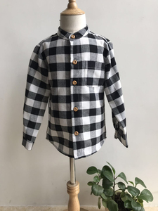 Chemises classiques à <span class=keywords><strong>carreaux</strong></span> noirs <span class=keywords><strong>et</strong></span> blancs à manches longues pour garçons, design personnalisé, en lin/coton, vêtements d'été pour enfants, échantillon - Product Image 3