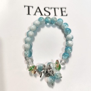 Disponibile Braccialetto con Perline di Cristallo Fantasia, Charm a Forma di Fiore di Giglio e Tulipano, Colore <span class=keywords><strong>Crema</strong></span> Sfumato Bicolore, Gioiello - Product Image 2