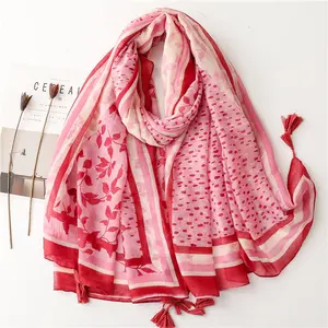 Factory Supplier Women scarf muslim Cotton Voile arab Scarf Shawl with Tassel turkish scarves