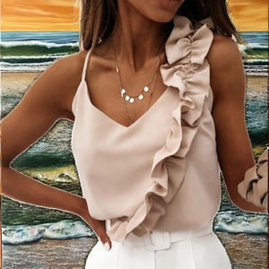 Top décontracté pour femme, sexy, respirant, col en V, dos nu, avec dentelle - Product Image 2