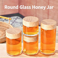 Bocaux de conservation en verre transparent avec couvercle en bois, récipients ronds pour miel, bocaux en verre hermétiques pour confiture, crème, épices