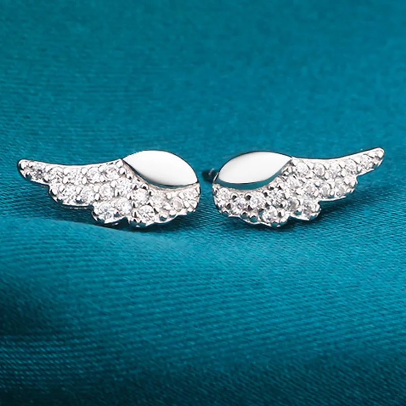 High quality 925 Sterling Silver Micro Pave Cubic Zirconia Cute Wing Ear Stud Fine Jewelry for Women