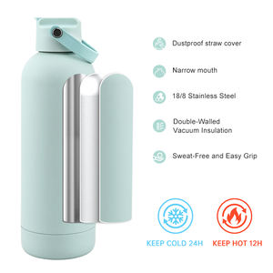 Bouteille d'eau avec logo personnalisé, nouveau design, toucher doux, 500 ml, double paroi en acier inoxydable, bouteille d'eau de sport avec paille - Product Image 6