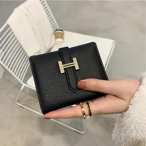 Dompet pendek wanita dompet ritsleting dompet koin trendi mewah tempat kartu dompet kulit PU