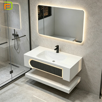 Meuble-lavabo moderne en pierre frittée, vasque rectangulaire en pierre artificielle pour hôtel, avec miroir intelligent