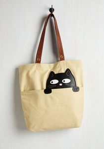 Cartoon <b>Animal</b> Print Reusable Grocery Shopping Bag with Leather Handle <b>Canvas</b> Material Cute Mailer Bag - Product Image 5