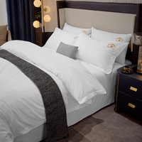 Ensemble de housse de couette brodé de luxe 4 pièces 400tc draps et taies d'oreiller en coton blanc taille Queen pour la maison ou l'hôtel