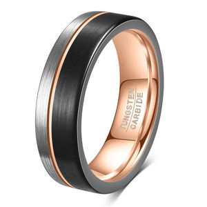 Anillo de Carburo de Tungsteno de 6.8mm, Negro, Oro Rosa, Tres Colores Mezclados, Anillo de Boda Unisex, Joyería - Product Image 5
