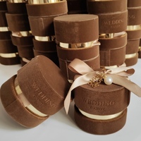 Caja Redonda Pequeña de Lujo Personalizada al por Mayor, Cubierta de Terciopelo, con Logotipo Grabado, para Recuerdos de Boda, con Cinta