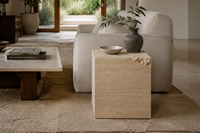 Table d'appoint en travertin beige haut de gamme, table d'appoint en pierre naturelle, table de chevet