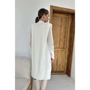 Cárdigan de Punto Ecológico para Mujer, Color Blanco Hueso, con Capa Transparente, Estilo Minimalista, Chaleco de Manga Larga, Color Crudo - Product Image 1