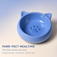 ODM & OEM Bol en céramique pour animaux de compagnie avec oreilles de chat mignonnes, motif patte, 330 ml, pour nourriture et eau, pour chat et petit chien, antidérapant