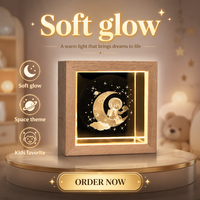 Lampe de nuit en cristal LED gravée en 3D avec cadre en bois carré, lampe de table