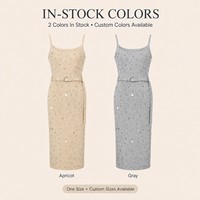 Robe longue de soirée élégante en maille métallique pour femme, style camisole, sans manches, à fines bretelles, ornée de paillettes et de perles, avec ceinture à la taille, idéale pour l'été (OEM/ODM)