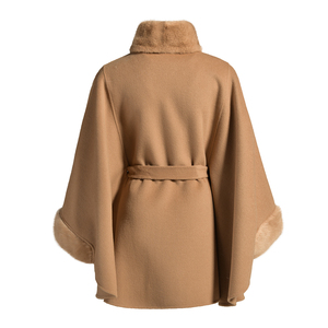 Jxwatcher Soft <strong>Lady</strong> Custom Wool Shawl Cape <strong>Poncho</strong> with Real Mink Fur Collar Winter Handmade Wholesale Wool <strong>Poncho</strong> Women - Product Image 2