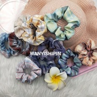 Vente en gros d'usine : Chouchous pour cheveux pour femmes, faits main, à carreaux, naturels, grande taille, élastiques, style coréen, avec bord festonné, marque personnalisée