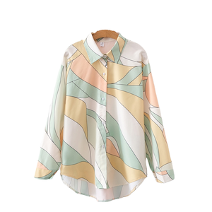 Camisa Holgada de Manga Larga para Mujer, Talla Grande, 120 g/m², Poliéster, Estilo Vintage, Informal, Primavera Verano, Blusa de Moda - Product Image 1